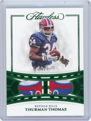 2022 Panini Flawless Football Dual Logo Patch Emerald #LM-TT Thurman Thomas #1/2