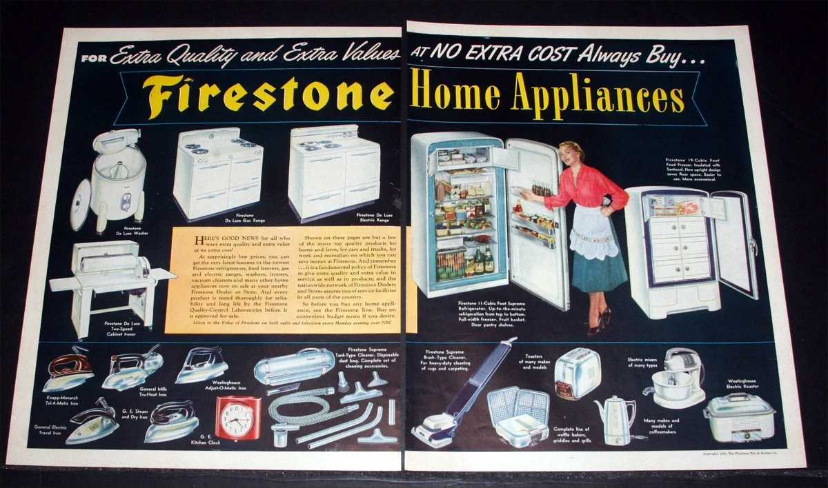 1950 OLD MAGAZINE PRINT AD FIRESTON HOME APPLIANCES FOR EXTRA