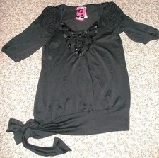 Schickes,festliches Stretch-Shirt,schwarz,Kurzarm,aufwend.verziert,Gr.36/38,Neu