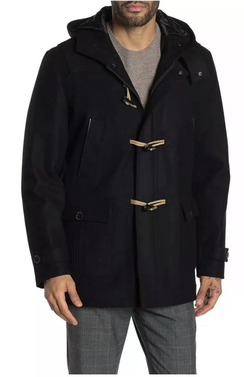 Mens wool toggle coat with hood clearance
