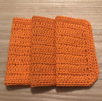 HANDMADE SET OF 3 CROCHET COTTON DISH CLOTHS OR WASH CLOTHS 8.5x8.5 INCHES *NEW*
