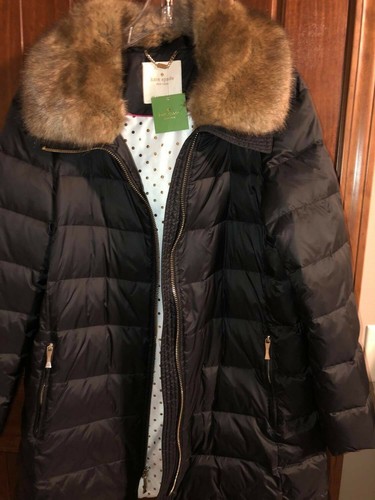 Faux Fur Trim Collar Down Jacket, Size 