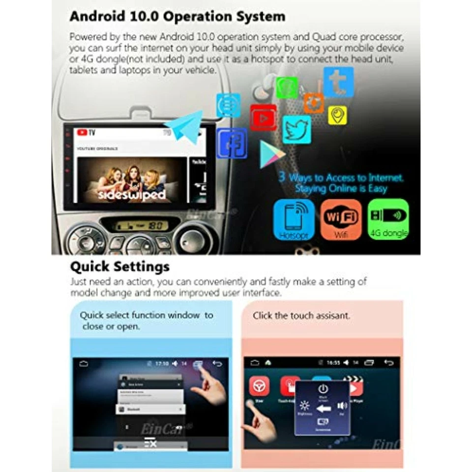 Quad 4 Core Android 10.0 16GB 7" Double 2DIN Car GPS Navigation Stereo Radio Cam - Image 4 of 4