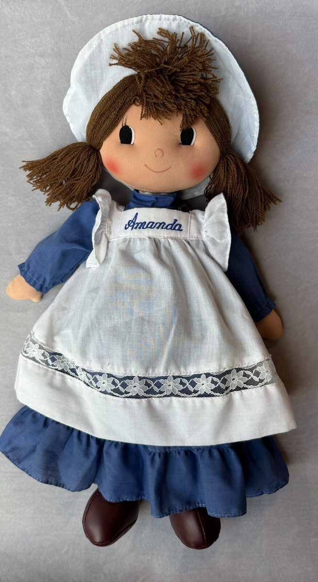 Kamar Amanda Pilgrim Pioneer Girl cloth doll brown hair Blue dress 