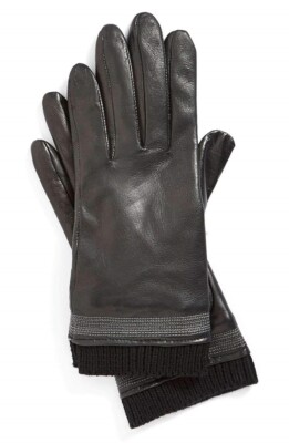 Fownes Brothers Women's Topstitch Detail Leather Gloves Color Black Sz 7.5