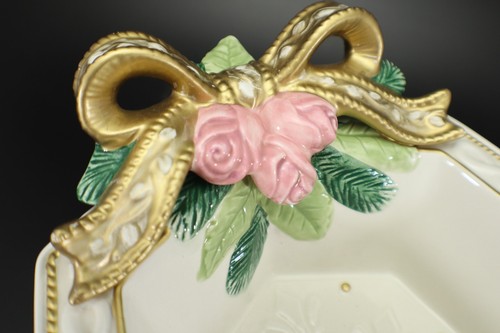 Fitz & Floyd Winter Rose DECORATIVE BOWL Octagonal Floral Holiday Retired - Picture 4 of 10