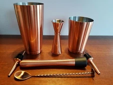 Homekeros Premium Bartender Copper Cocktail Shaker Set With Viski Spoon Straws