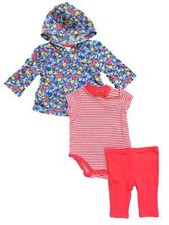 Infant Girls Baby Outfit Blue Floral Hoodie Coral Stripe Bodysuit  Pants