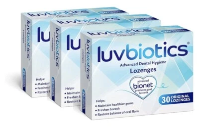 LUV BIOTICS 3x LuvBiotics Sugar Free Original Mint Lozenges with Oral Probiotics (3x30pc)
