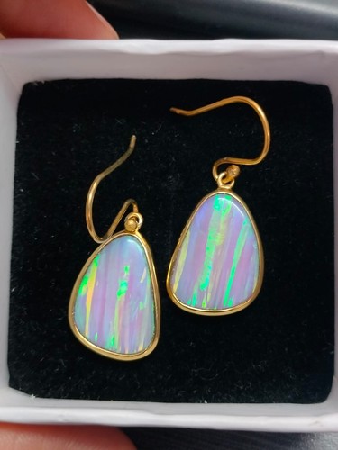 Pink Green Aurora Opal Gemstone Gold Plated Dangle Earrings 925 Silver Jewelry