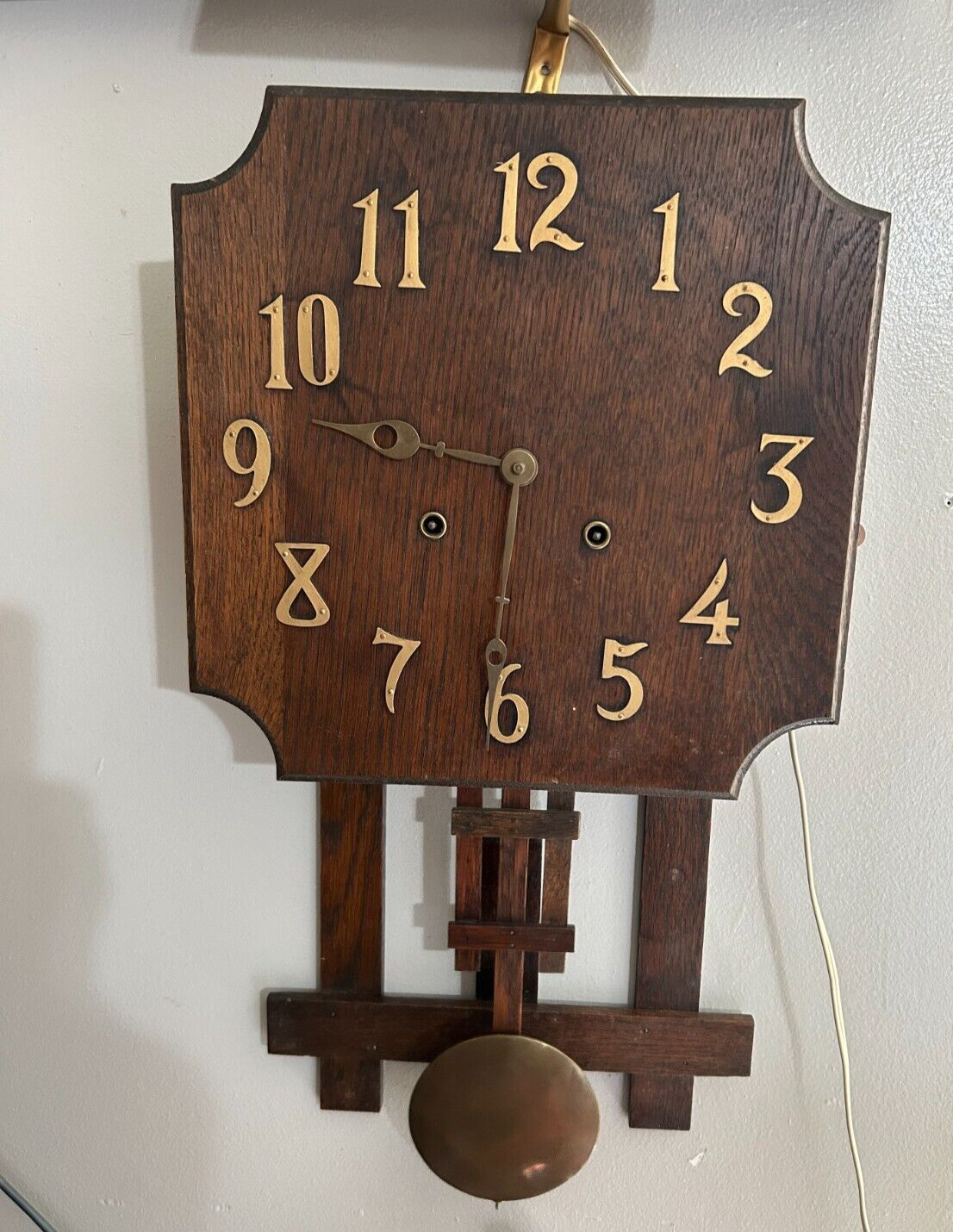 Antique 1920s MISSION Style OAK Arts & Crafts 8 day NATIONAL CLOCK Works VIDEO