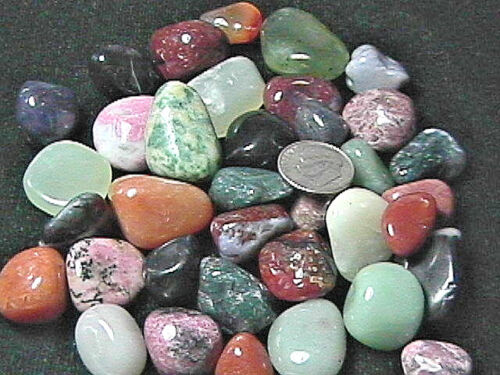 Mélange de pierres précieuses polies tombantes 1/4 lb. Joli sac Mix of Stones 4 oz - Photo 1/3
