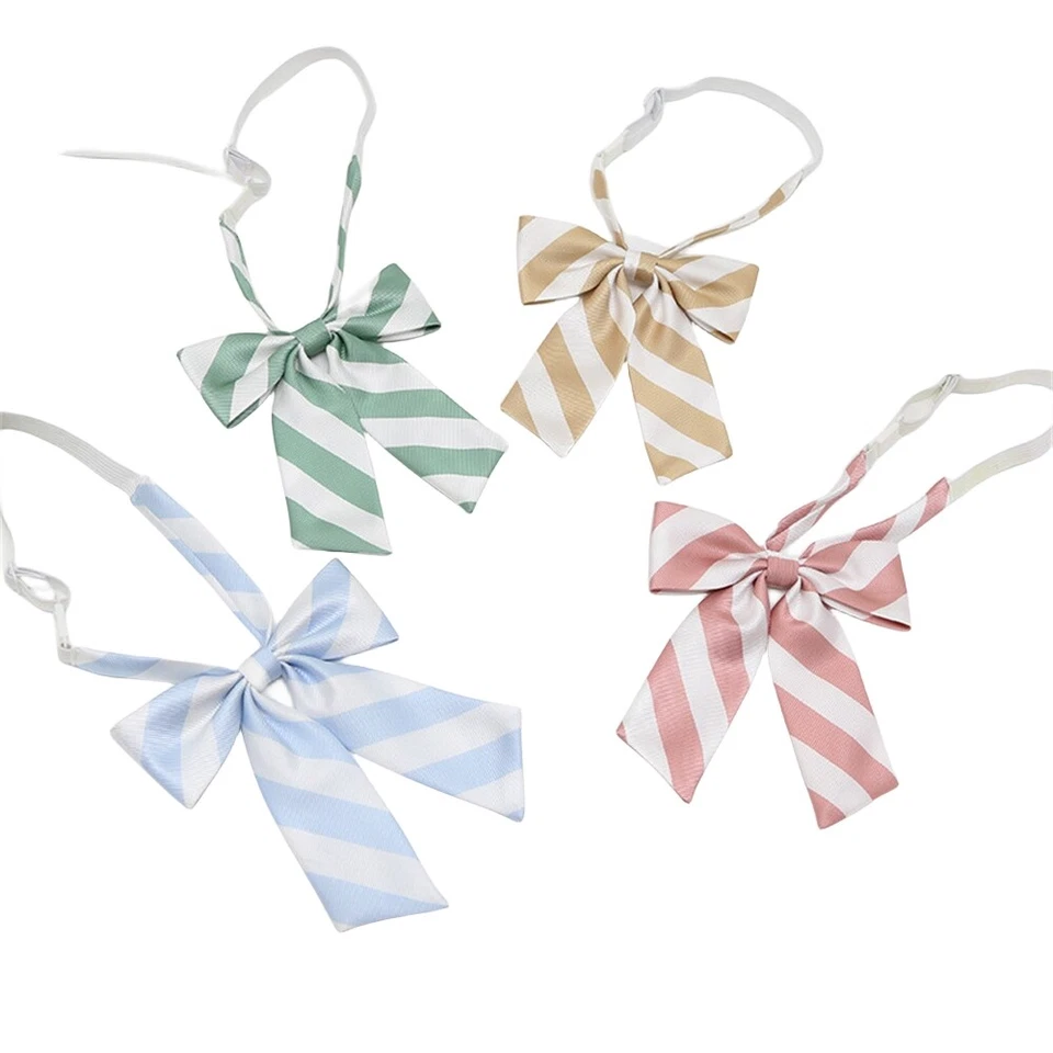 Women's Lady Elegant Striped Necktie Twill Pre-tied Adjustable Student Bow Tie - Image 3 of 4