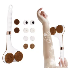 Electric Rechargeable Body Brush Back Scrubber Shower Brush Long Handle - 2 Head