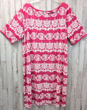 Tiana B Dress Womans Plus 18W Pink Paisley Stretch Knit Zip Short Sleeve Office