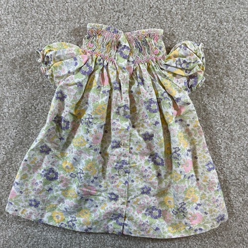 Lands End Floral Smocked Dress Girls 3-6 Months Button Front Short Sleeve - Picture 4 of 5