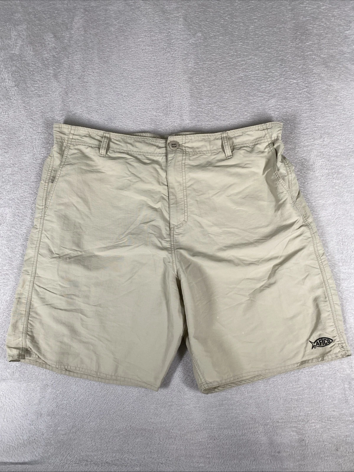 AFTCO Fishing Shorts Men's 38 Beige Nylon Lightweight Quick Dry Drawstring