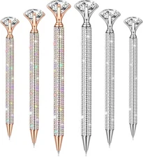 Jeyiour 6 Pcs Big Diamond Pens with Crystal Bling Silver, Rose Gold 