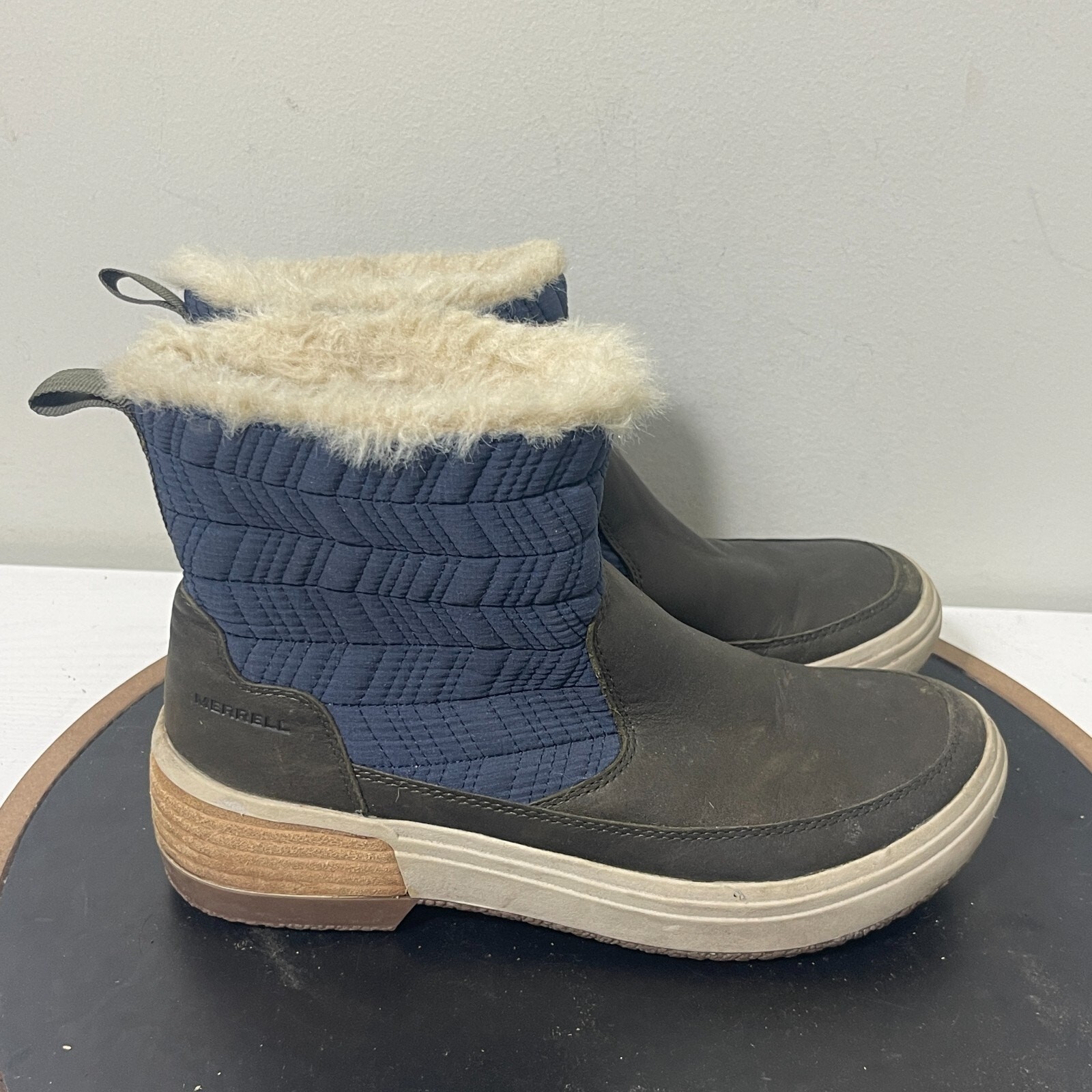 Merrell Stivali Invernali Donna 9 Verde Blu Slip On Ecopelliccia Impermeabili Selezione Grip