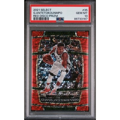 2021-22 Panini Select #35 Giannis Antetokounmpo Red Disco Prizms PSA 10 #/49