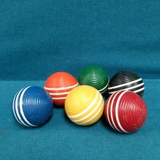 Set of 6 VTG 3 Stripe Ribbed Replacement Wooden Croquet Balls 