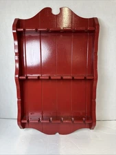 Vintage Red Wooden Spoon Rack 18 Slots 18x10