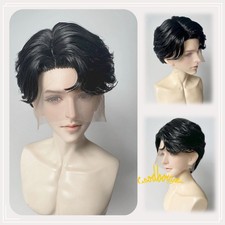 1/4 1/3 Uncle BJD Men Hair Black Short Curly Wig Side Parting Hand-Tied Front