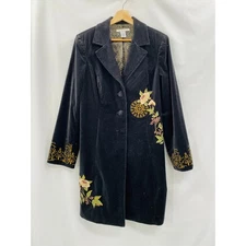 cAbi black velvet emboidered floral long coat