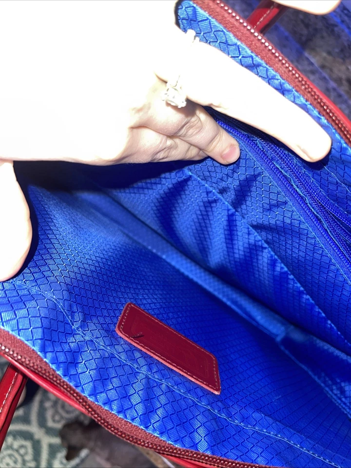Mcklein Leather Bag - Red With Blue Interior - Many Pockets - Shoulder Strap - Image 4 of 4