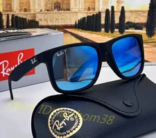 Ray-Ban Justin RB4165 Polarized Sunglasses Men 54mm UV400 Blue Mirror Lens Black