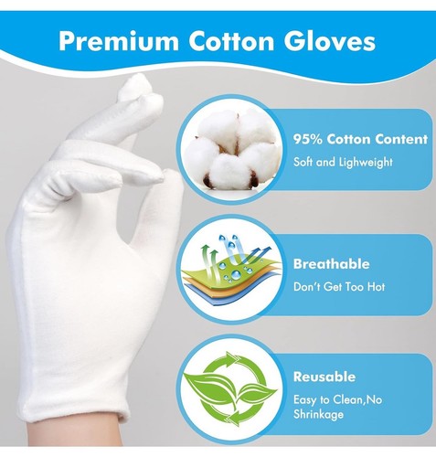Gants hydratants extensibles en coton blanc - Soulagement de l'eczéma doux réutilisable 4 pr.