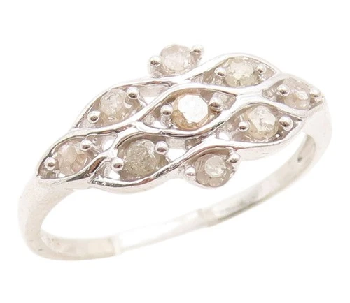 925 Sterling Silver Vintage Ring Elegant Real Diamonds Wavelet Band Sz 7 RG36182