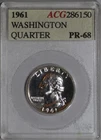 1961 Washington Quarter 25C - Vintage ACG Accugrade Holder PF68 #405