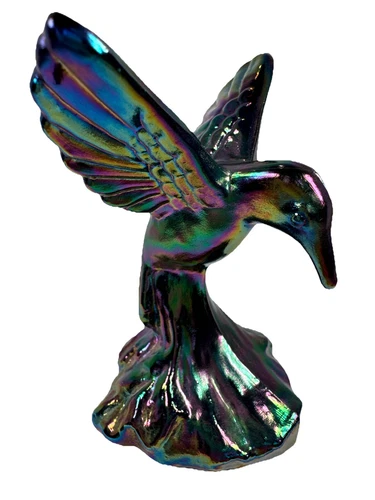 Vintage Fenton Carnival Glass Amethyst  Iridescent Hummingbird 4” Figurine