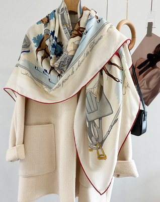 70% Cashmere 30% Silk Square Bandanna bell Print Scarf 135X135cm Shawl Wrap new