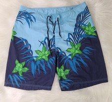 NAUTICA WHITE BLUE GREEN FLORAL SWIM TRUNKS SHORTS SIZE 36W MENS