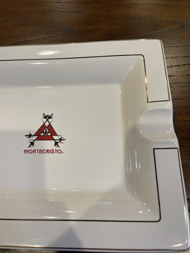 Montecristo Cigar Ashtray Ceramic White Gold Tobacciana Rothchilde Man Cave 1257 - Picture 3 of 7