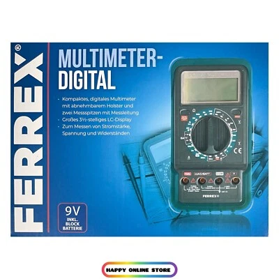 FERREX® Digital Multimeter Inklusive 9 V Blockbatterie LC Display Neu Ovp