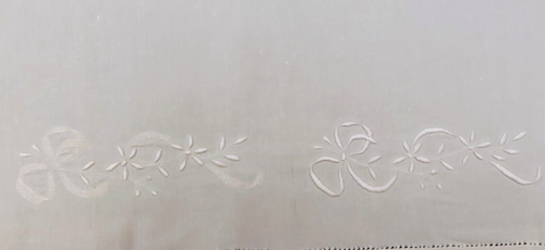DRAP LIN BLANC 340X205 CM MONOGRAMME JC FLEUR ET FLO AVEC RETOUR BRODERIE MAIN - Picture 8 of 9