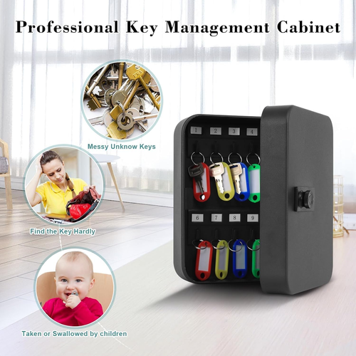 Secure Key Box with Combination Lock, Key Cabinet Wall Mount Lock Box with 20 Ho - Picture 9 of 12