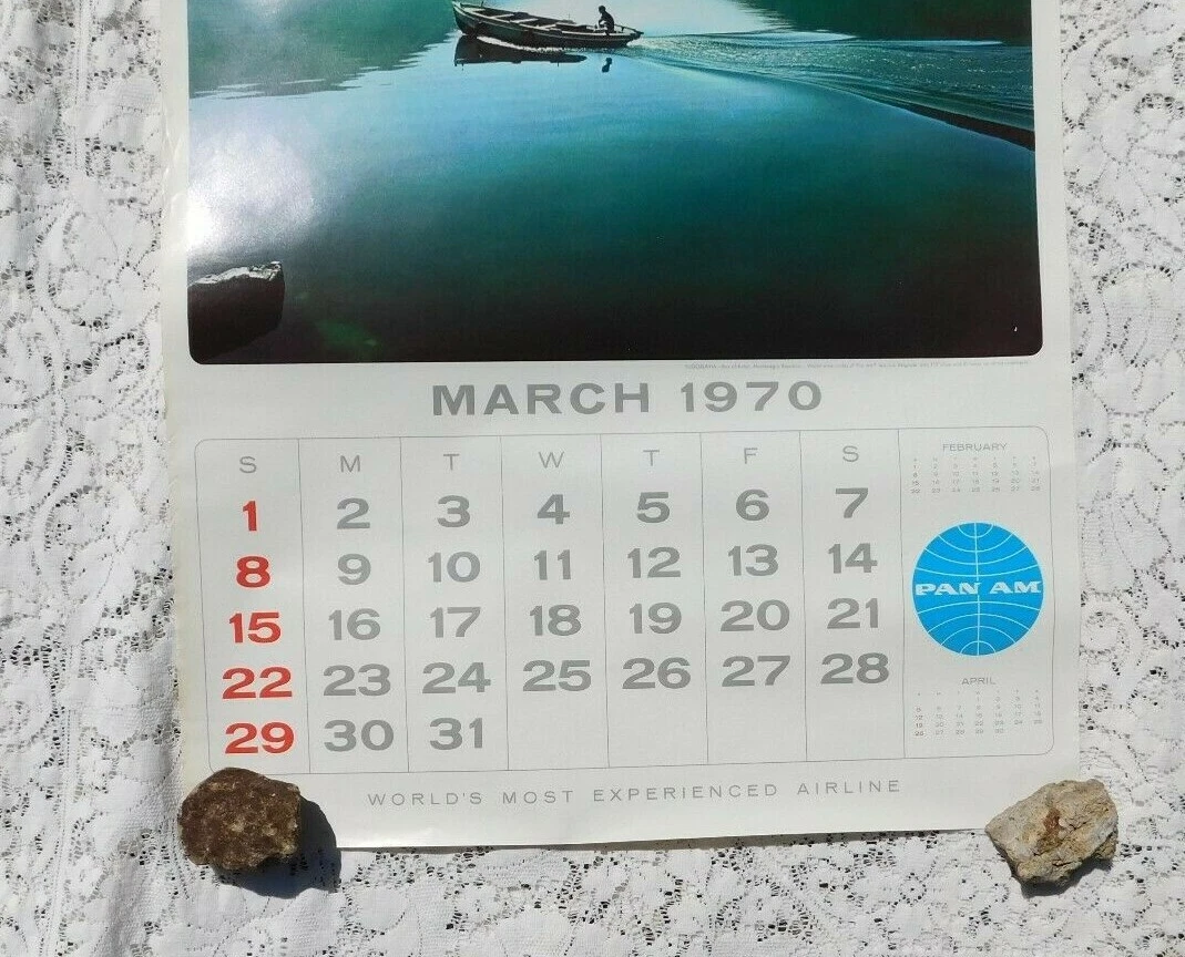 VINTAGE PAN AM AMERICAN AIRLINES CALENDAR TRAVEL POSTER MARCH 1970  YUGOSLAVIA | eBay