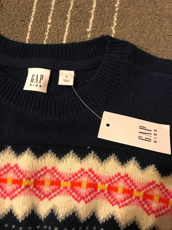 Nuevo con etiquetas Vestido Suéter Gap Niños Niñas Mezcla Lana Isla Justa Azul Marino Talla S Foto 3 de 4