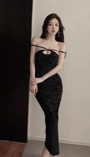 Womens socialite sexy Backless sling Floral Slim fit Package buttocks long dress