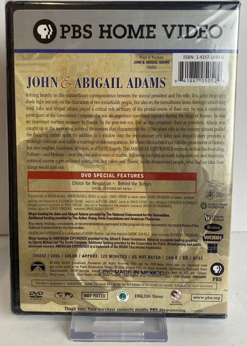 NEW SEALED John & Abigail Adams, Ogden Stiers DVD, 2006 PBS