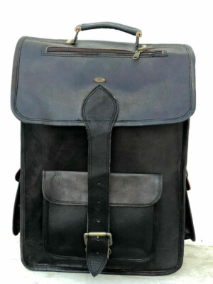 Men's Backpack Bag Laptop Satchel Briefcase Black Vintage 16'' Stylish Leather