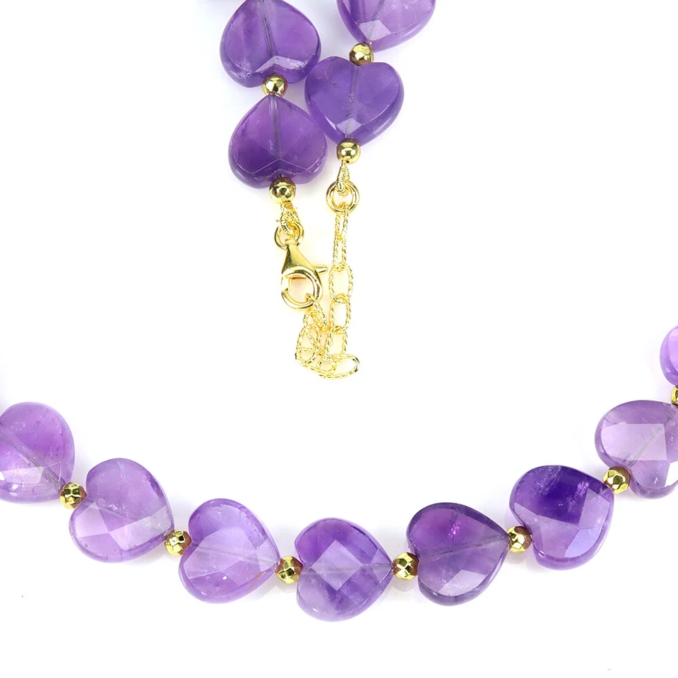 925 Argento Sterling Collana Cuore Ametista 13mm Naturale Gemma Gioielli 17 - Immagine 2 di 4