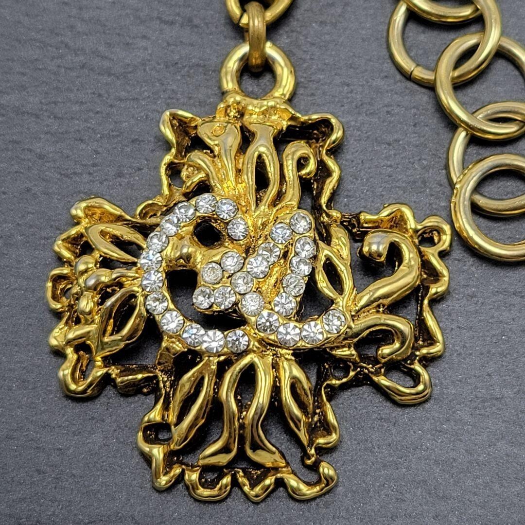 Christian Lacroix Vintage Gold Logo Cross Pendant Necklace