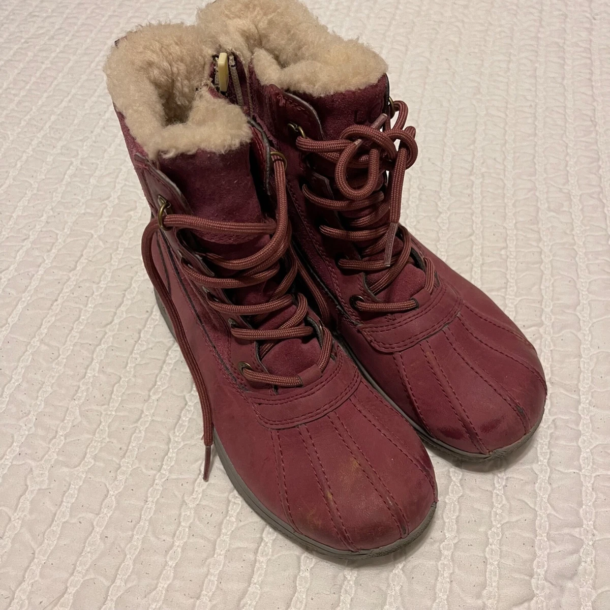 Ugg Kids 1012384k Leggero Maroon Sheepskin Lined Winter Duck Boots Size 5