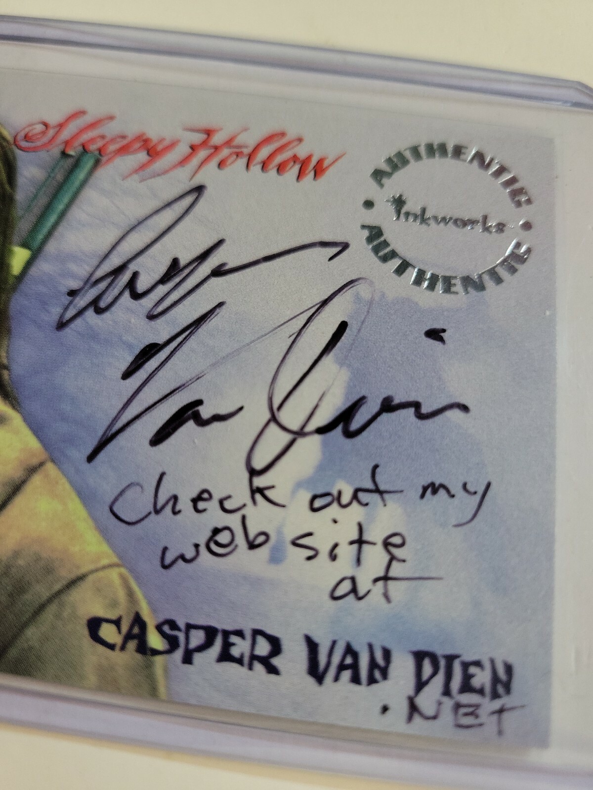 Sleepy Hollow Movie Casper Van Dien Autograph Card A4 Inkworks 1999 INSCRIPTION - Picture 2 of 3