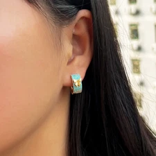 Luxury Gold Plated Small Butterfly Huggie Hoop Earrings Bridal Turquoise Jewelry